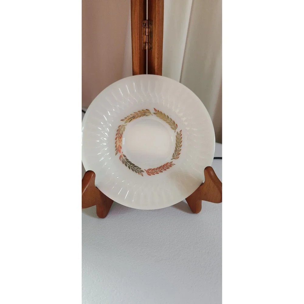 Federal Glass Golden Harvest Saucer Vintage White Milk Glass Wheat Pattern